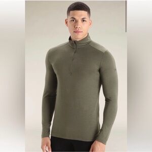 3561 Icebreaker Green Bodyfit Basics Merino 200 1/4 Zip Base Layer Shirt Medium
